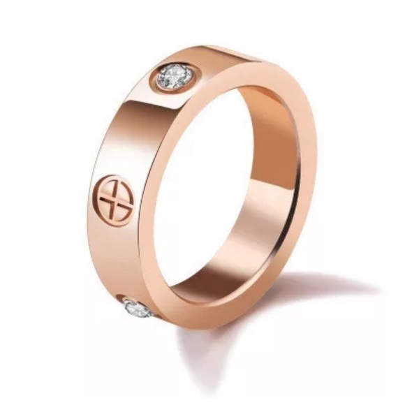 NEW Stainless Steel Screw LOVE Ring with Stone in Rose Gold - Picture 4 of 8